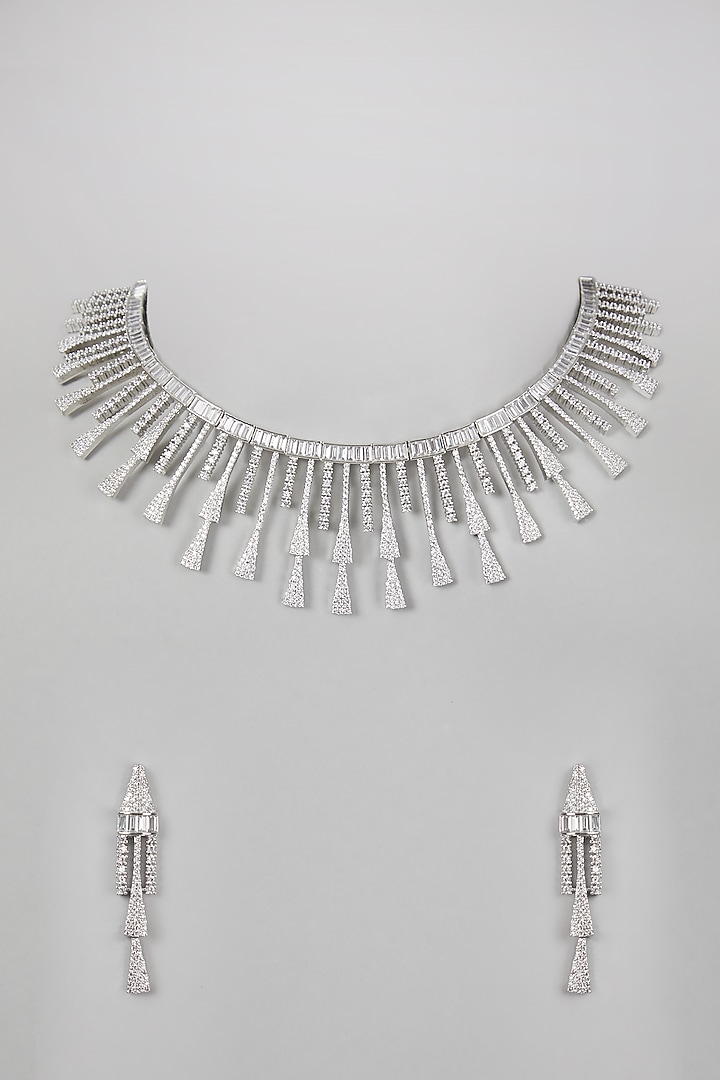 White Finish Zircon Choker Necklace Set by Aster at Pernia's Pop Up Shop