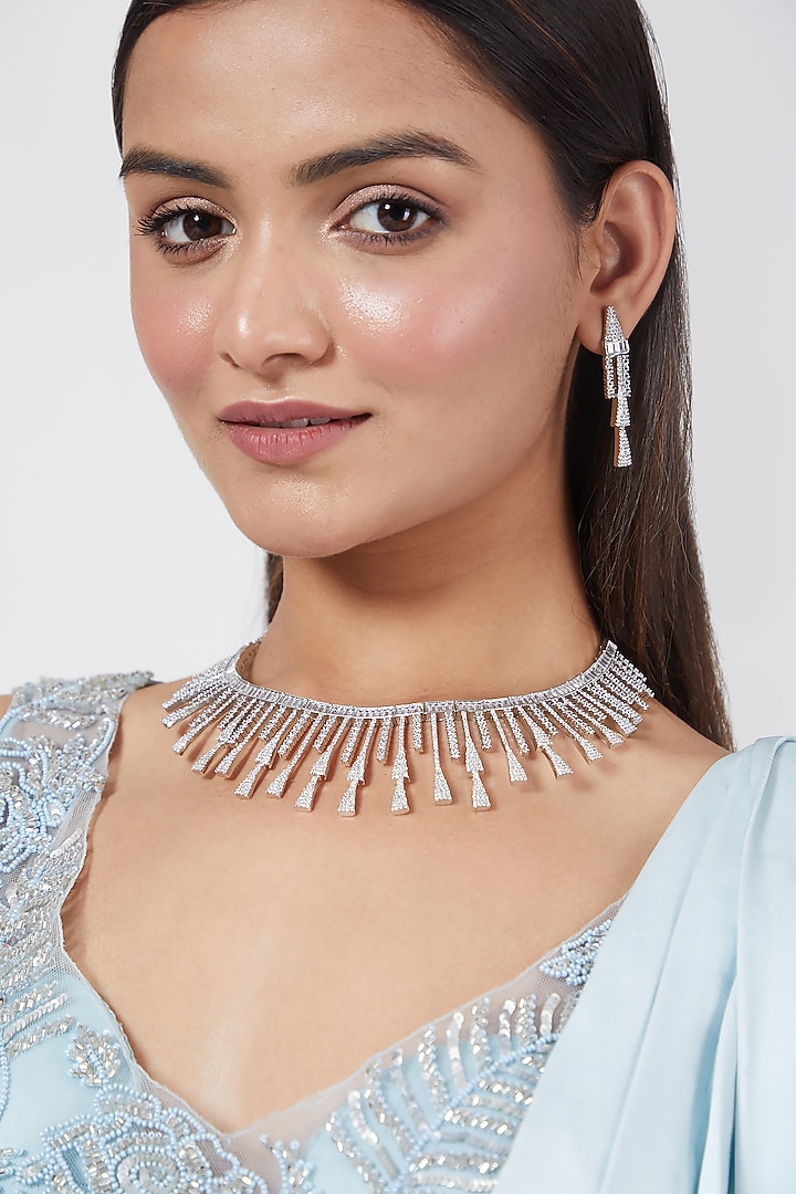 White Finish Zircon Choker Necklace Set by Aster at Pernia's Pop Up Shop