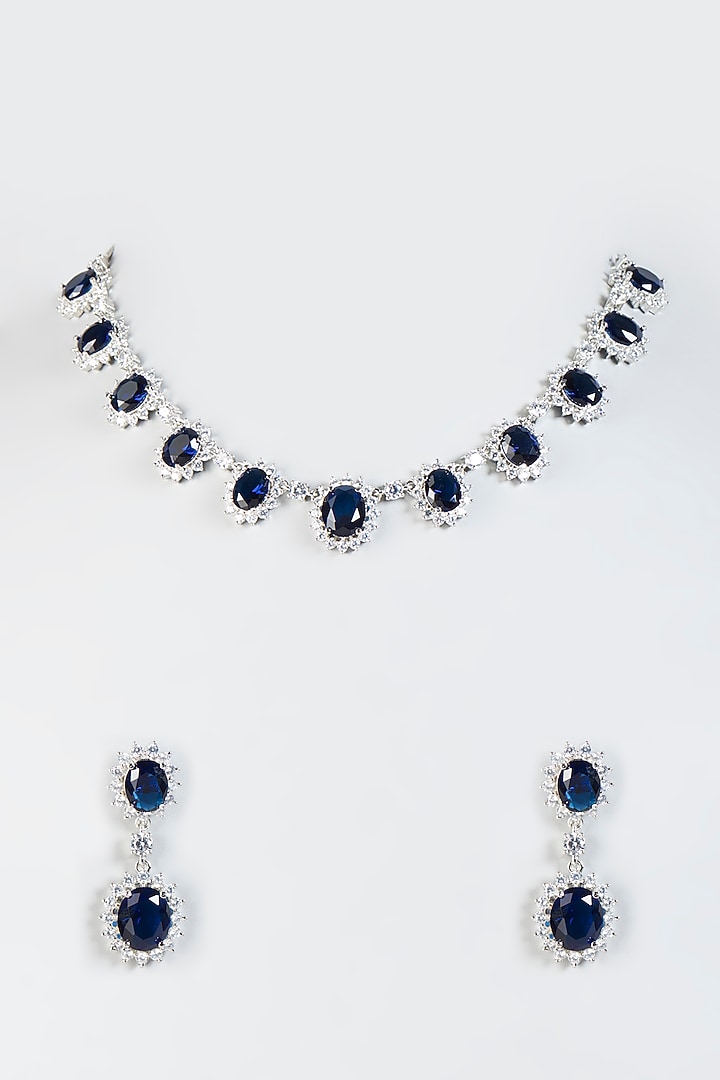 White Finish Zircon & Blue Stone Choker Necklace Set by Aster at Pernia's Pop Up Shop