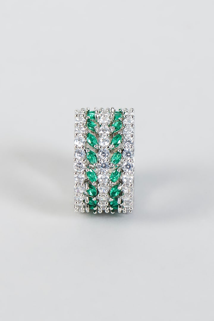 White Finish Zircon & Green Stone Band Ring by Aster at Pernia's Pop Up Shop