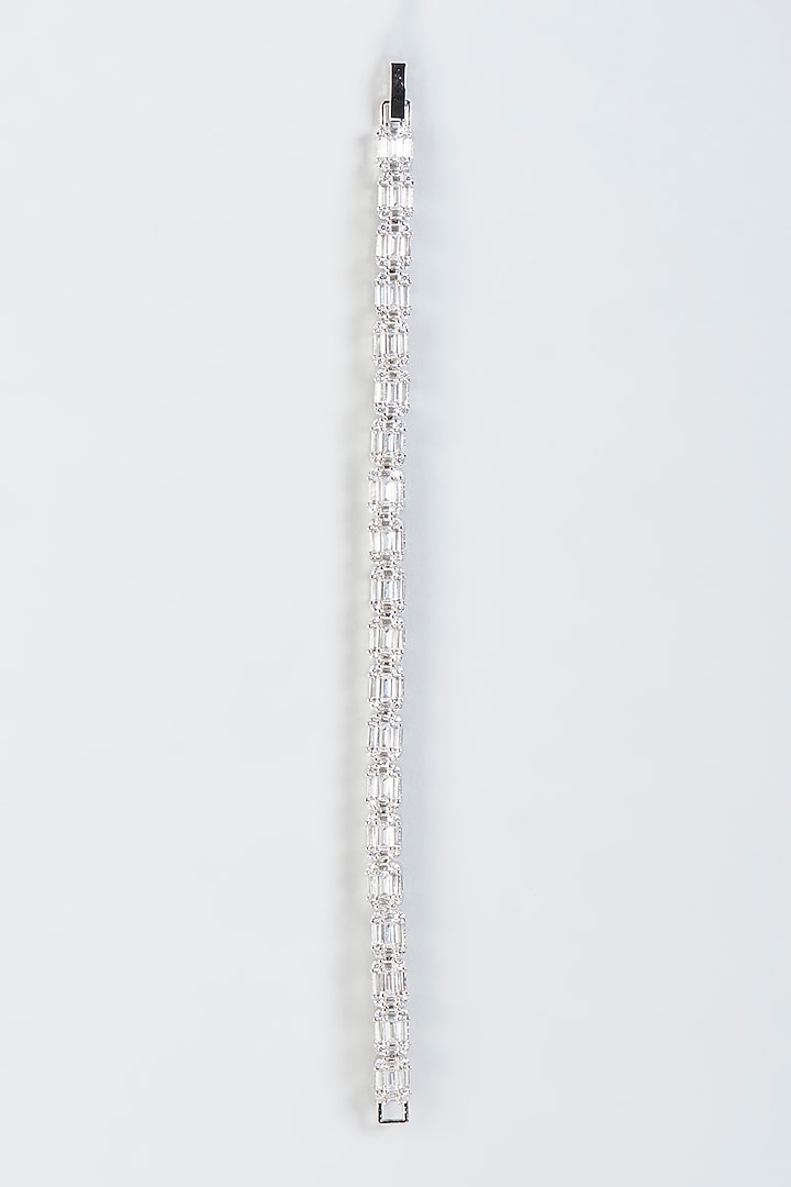 White Finish Bracelet With Faux Diamonds by Aster at Pernia's Pop Up Shop