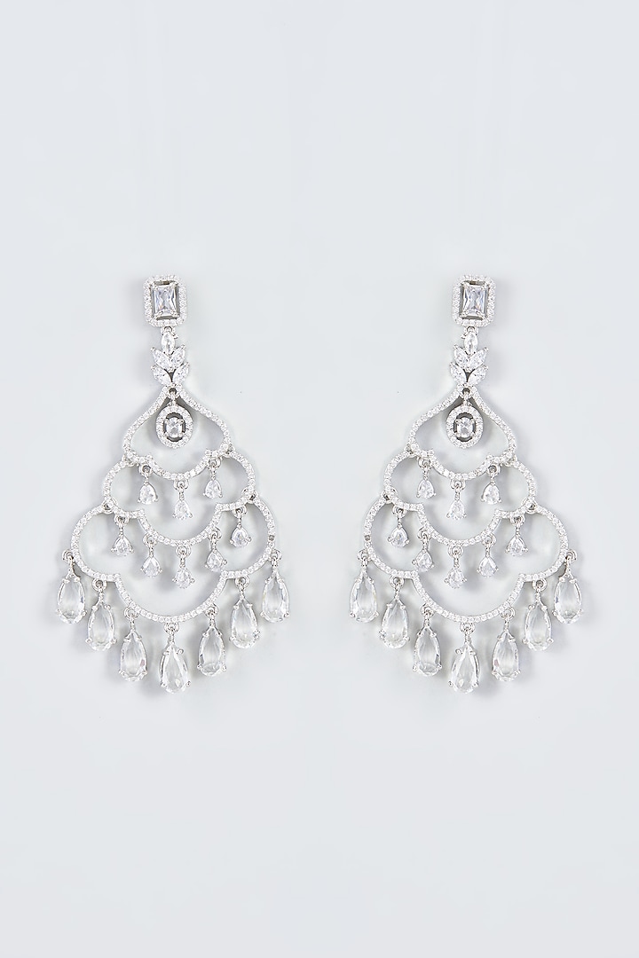 White Finish Zircon Dangler Earrings by Aster at Pernia's Pop Up Shop