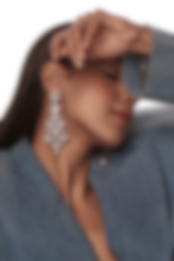 White Finish Zircon Dangler Earrings by Aster at Pernia's Pop Up Shop