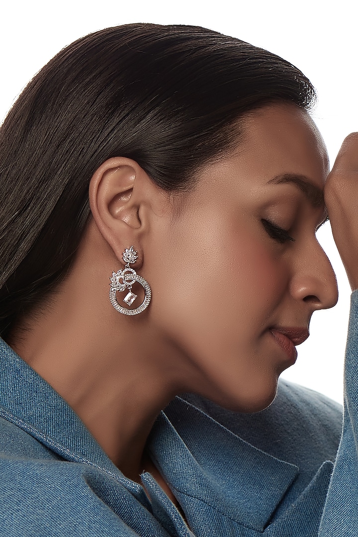 White Finish Zircon Dangler Earrings by Aster at Pernia's Pop Up Shop