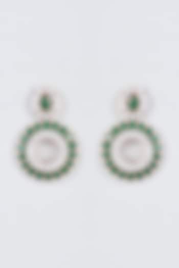 Rose Gold Finish Zircon & Green Stone Dangler Earrings by Aster at Pernia's Pop Up Shop