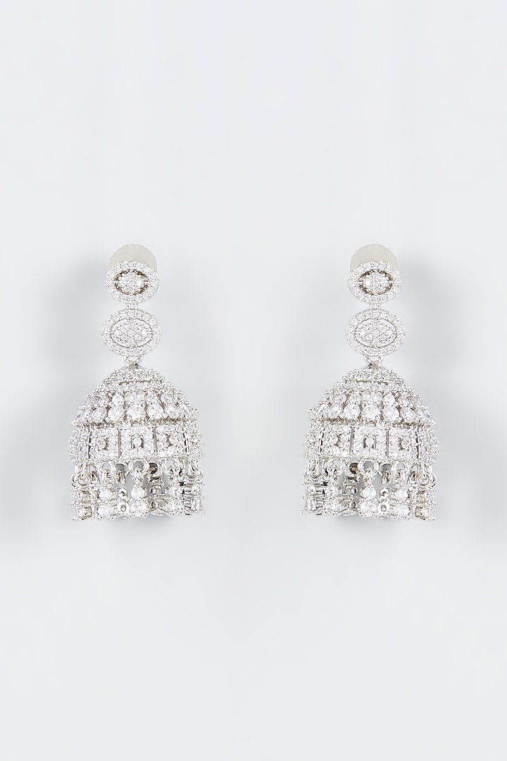 White Finish Zircon Jhumka Earrings by Aster at Pernia's Pop Up Shop
