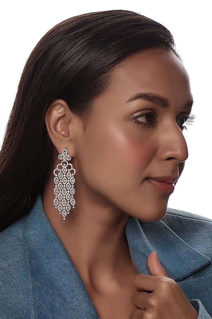 White Finish Zircon Dangler Earrings by Aster at Pernia's Pop Up Shop