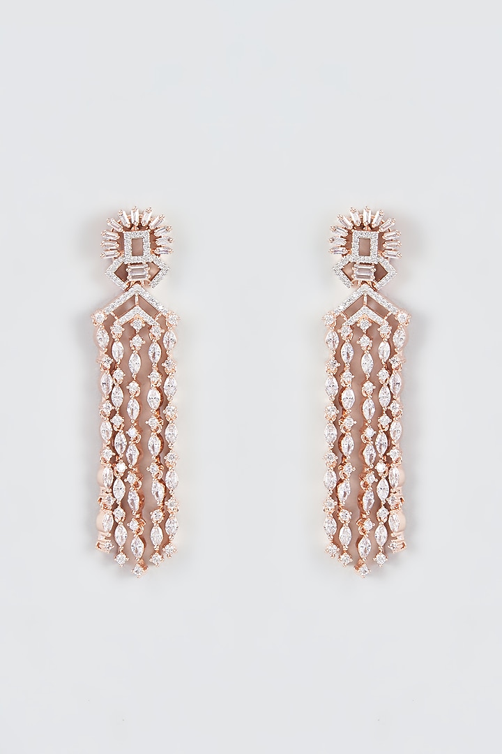 Rose Gold Finish Zircon Dangler Earrings by Aster at Pernia's Pop Up Shop