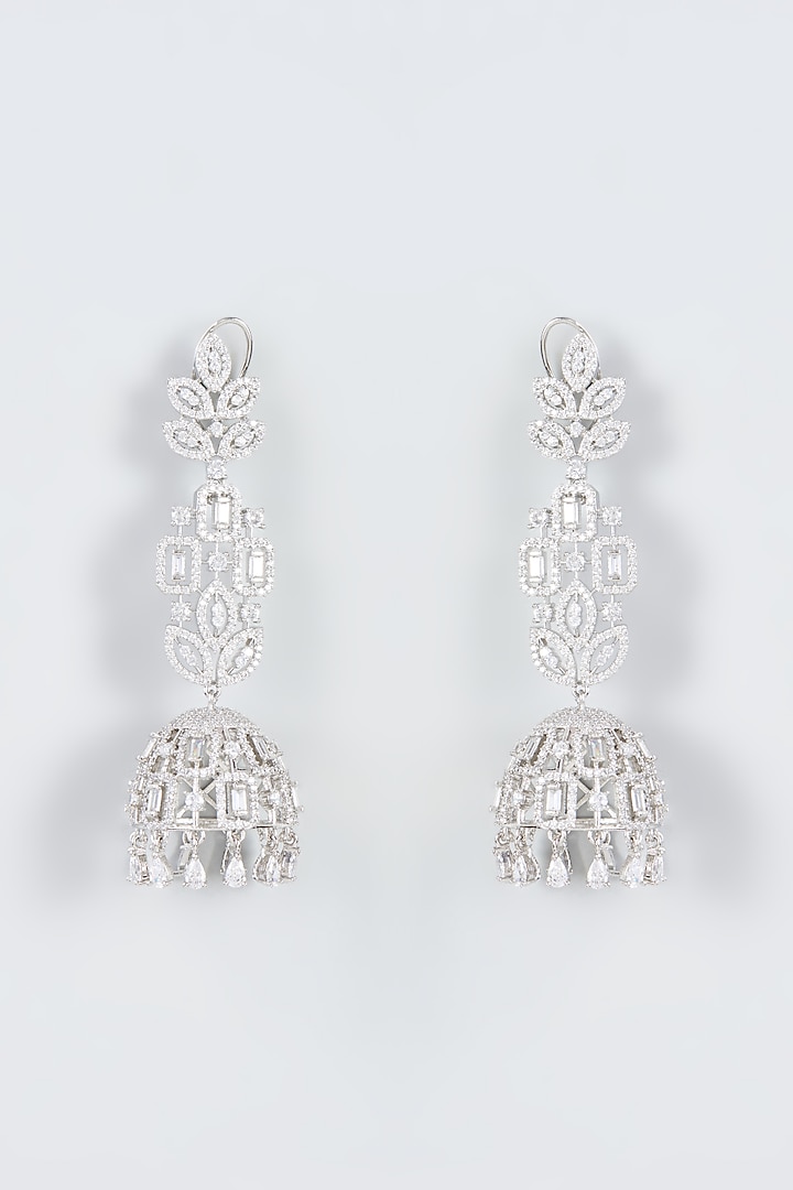 White Finish Zircon Dangler Earrings by Aster at Pernia's Pop Up Shop