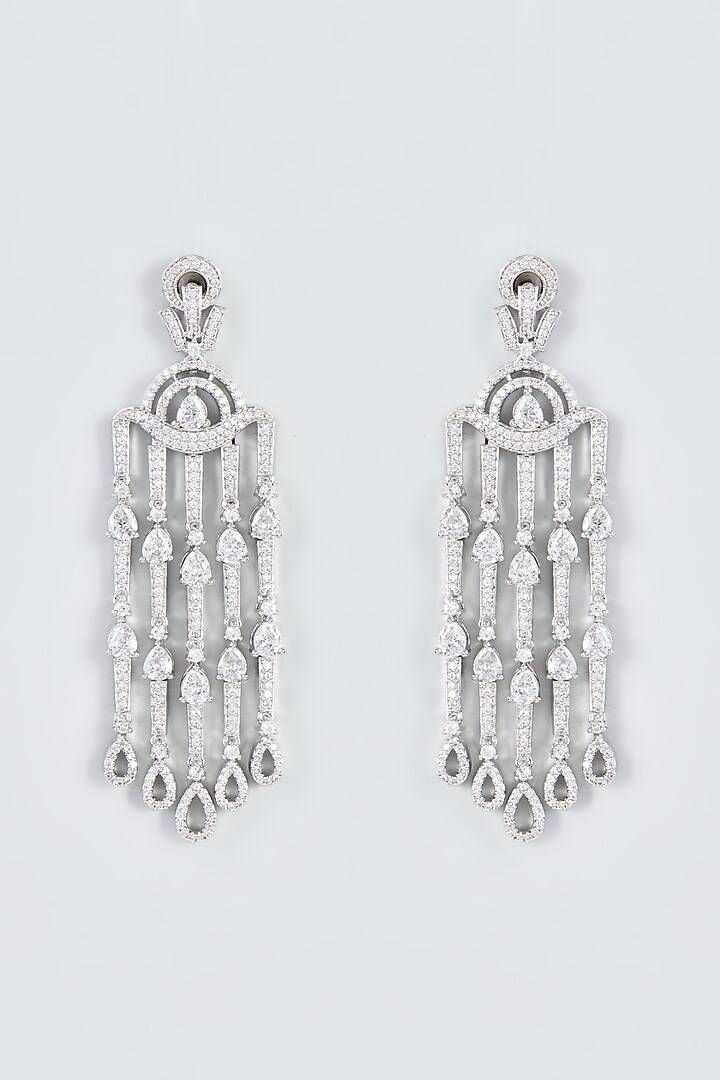 White Finish Zircon Dangler Earrings by Aster at Pernia's Pop Up Shop