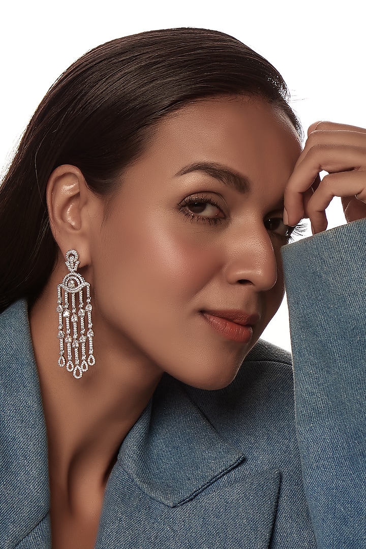 White Finish Zircon Dangler Earrings by Aster at Pernia's Pop Up Shop