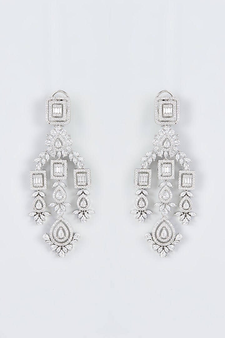 White Finish Zircon Dangler Earrings by Aster at Pernia's Pop Up Shop