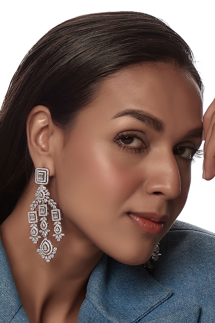 White Finish Zircon Dangler Earrings by Aster at Pernia's Pop Up Shop