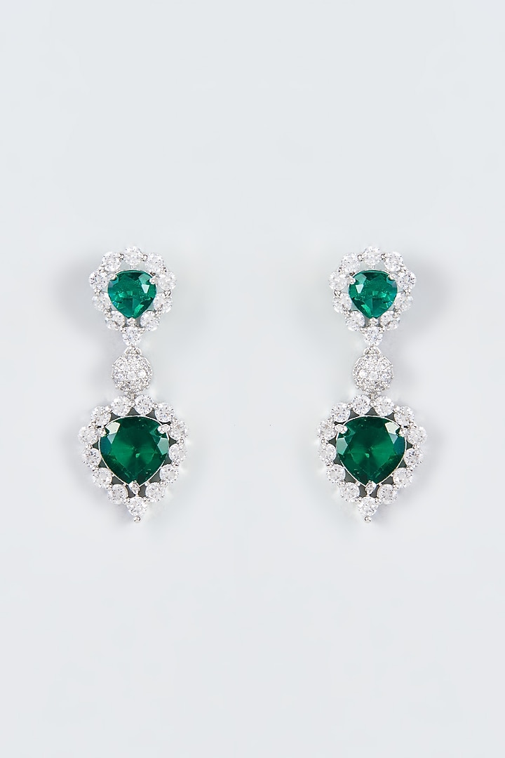 White Finish Zircon & Green Stone Dangler Earrings by Aster at Pernia's Pop Up Shop