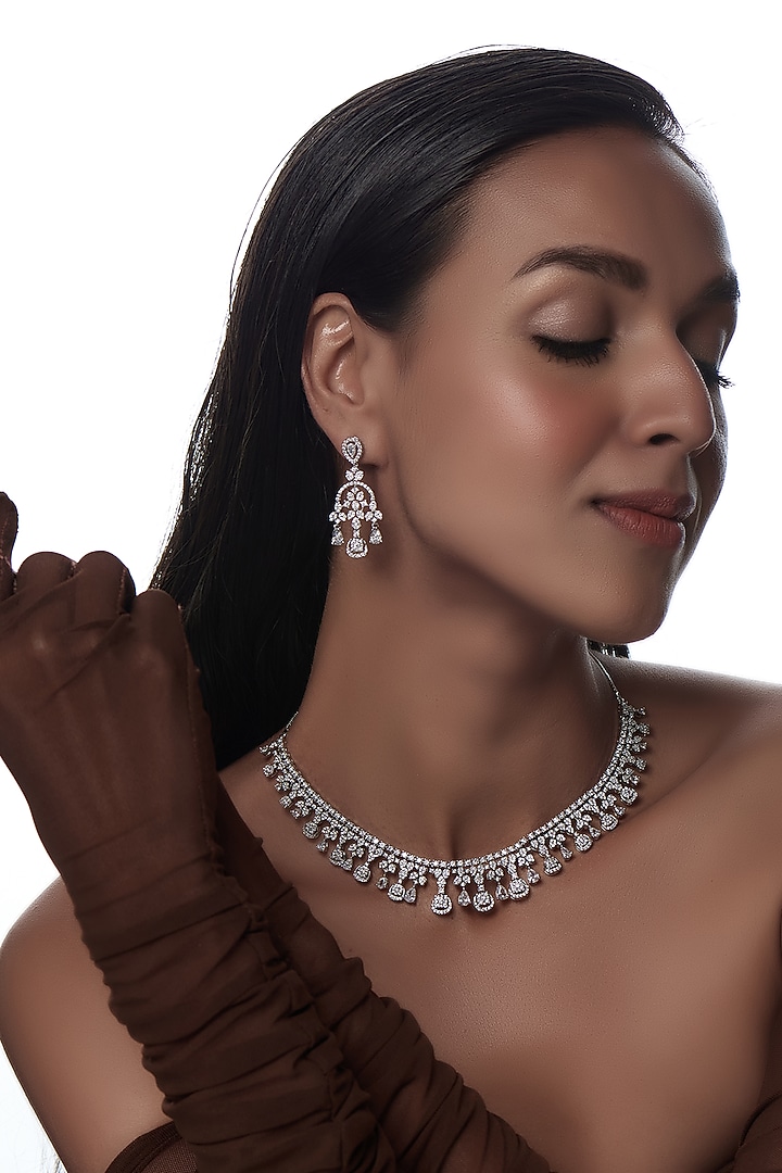 White Finish Zircon Necklace Set by Aster at Pernia's Pop Up Shop