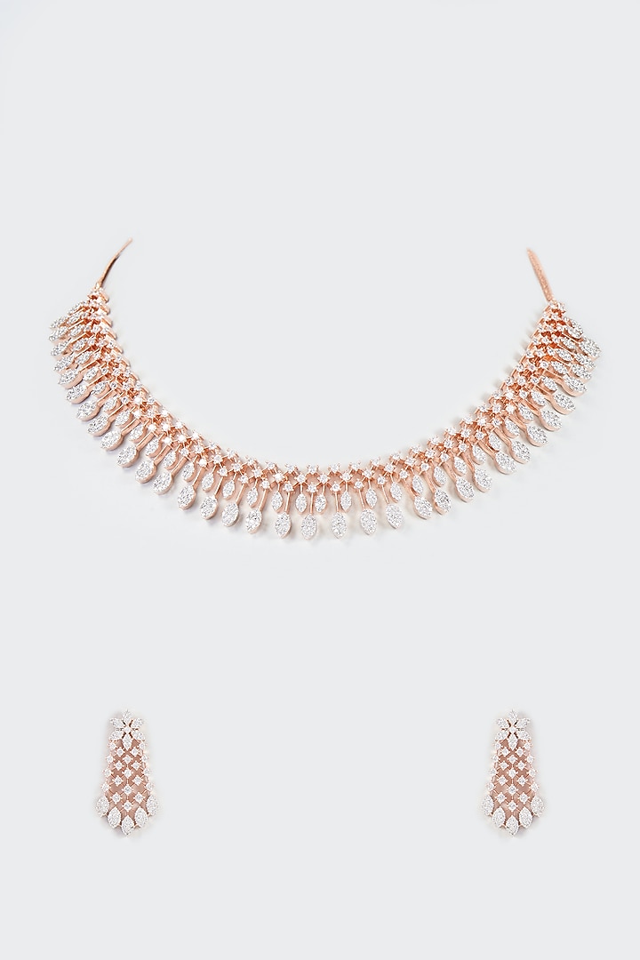 Rose Gold Finish Zircon Necklace Set by Aster at Pernia's Pop Up Shop