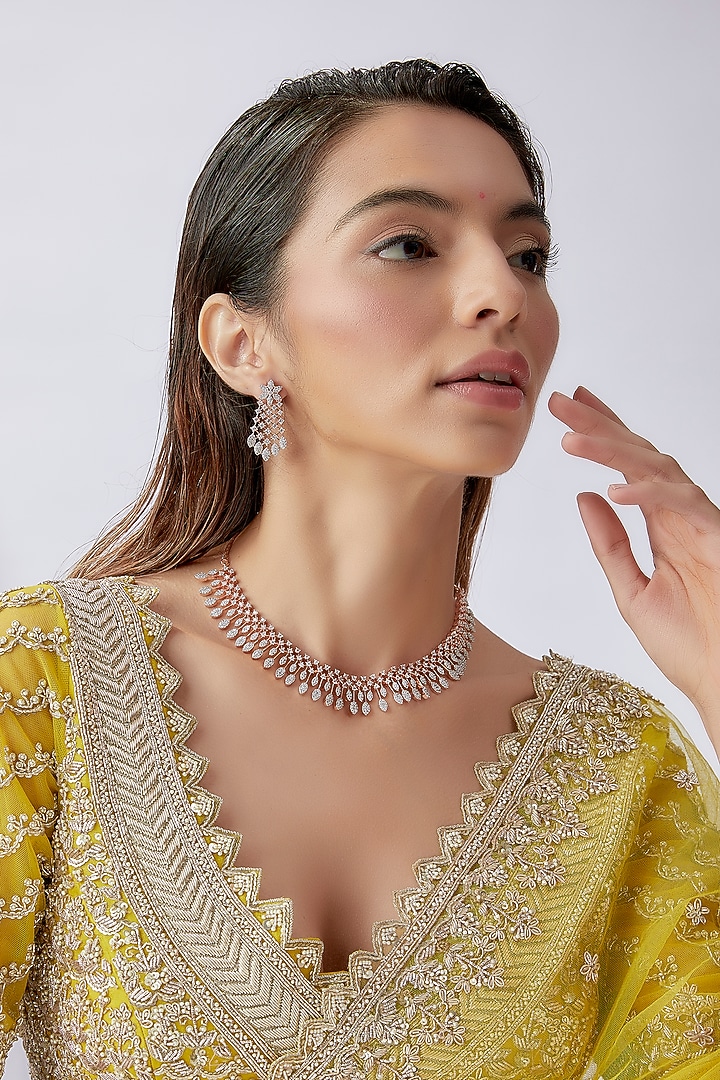 Rose Gold Finish Zircon Necklace Set by Aster at Pernia's Pop Up Shop