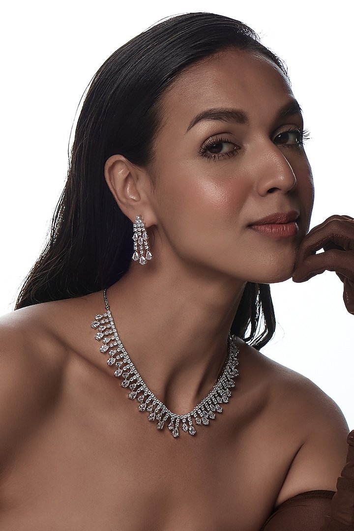 White Finish Zircon Necklace Set by Aster at Pernia's Pop Up Shop