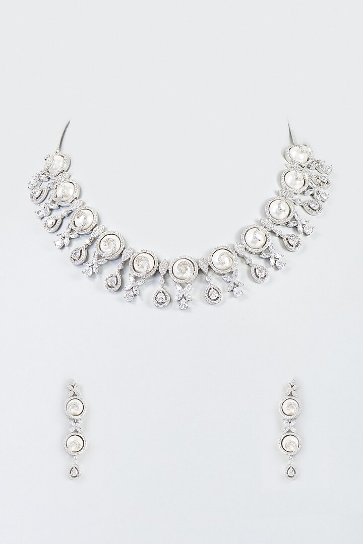 White Finish Zircon Necklace Set by Aster at Pernia's Pop Up Shop