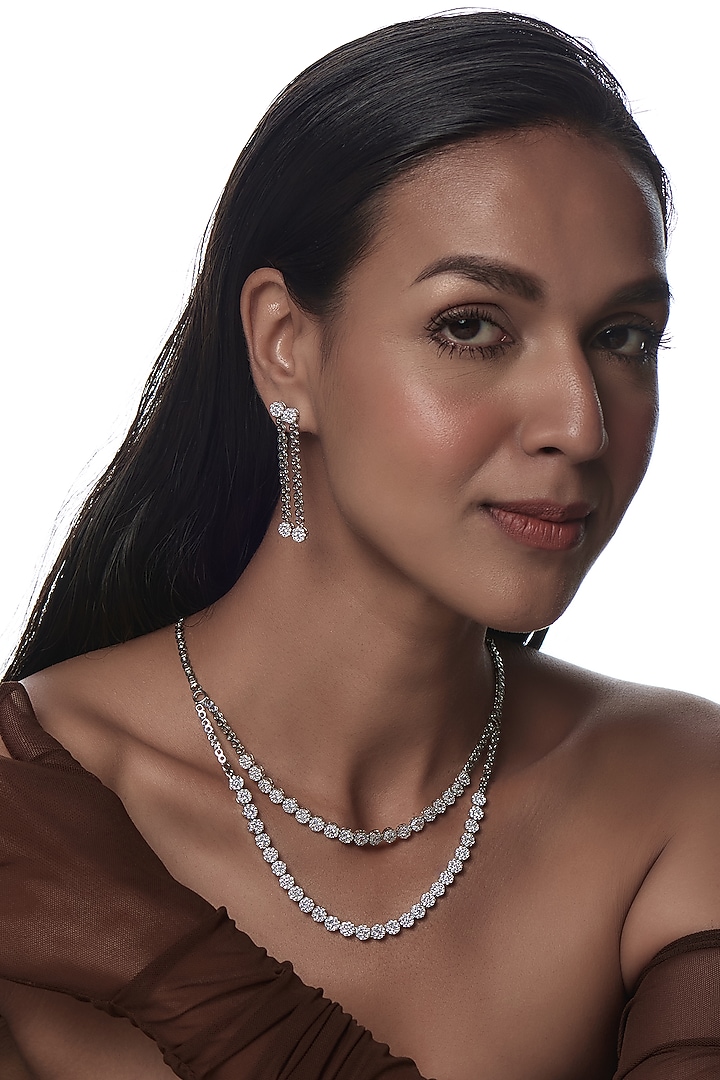 White Finish Zircon Layered Necklace Set by Aster at Pernia's Pop Up Shop