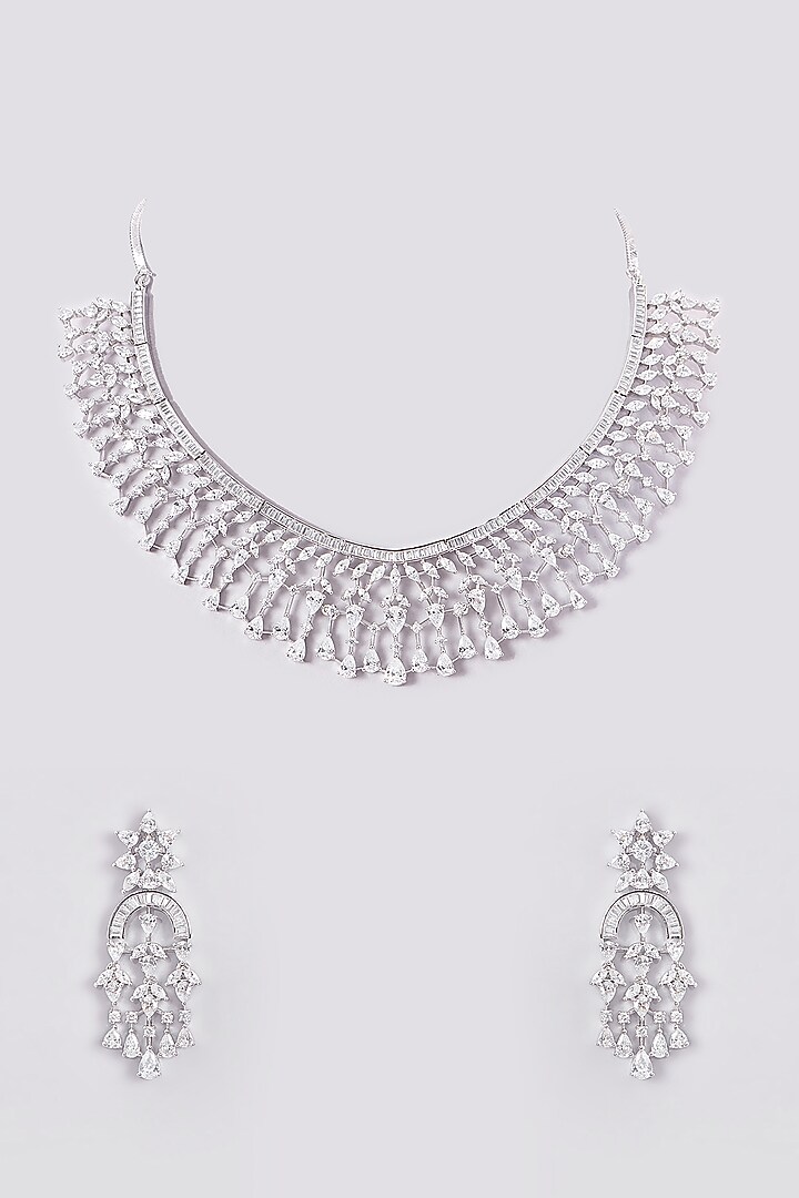 White Finish Zircon Necklace Set by Aster at Pernia's Pop Up Shop