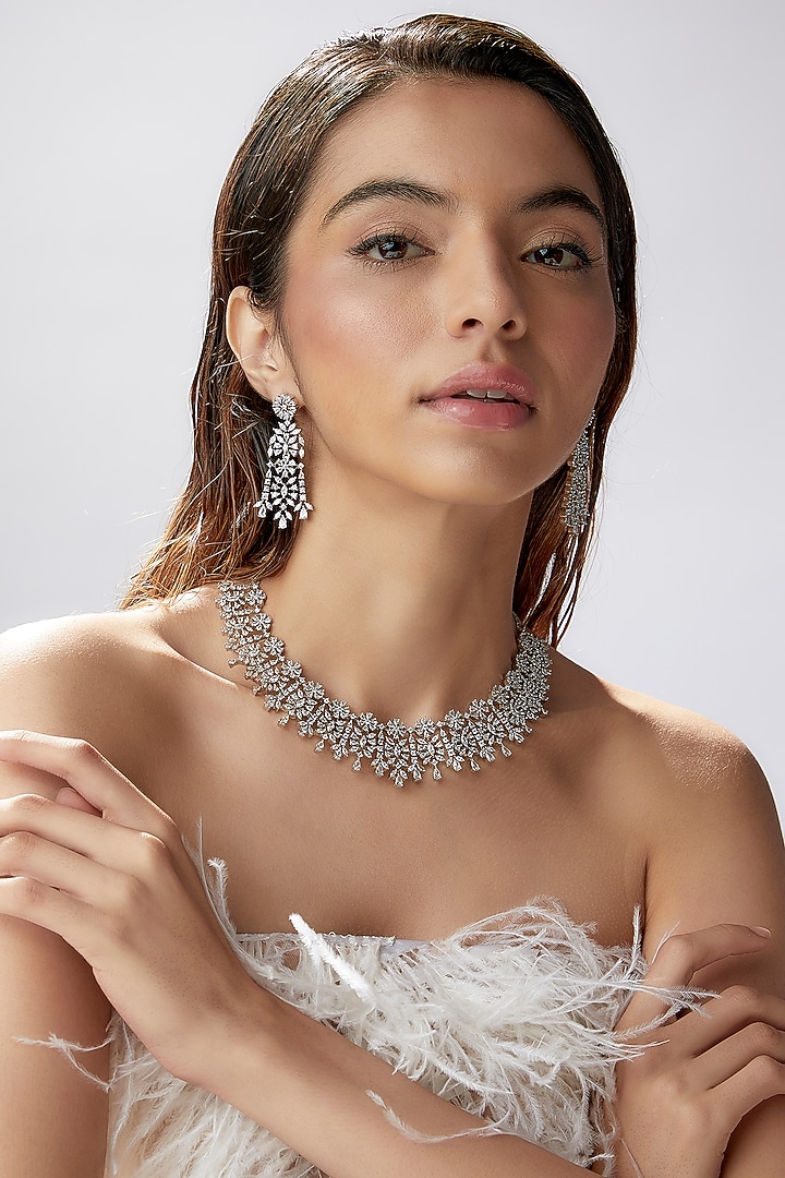 White Finish Zircon Necklace Set by Aster at Pernia's Pop Up Shop