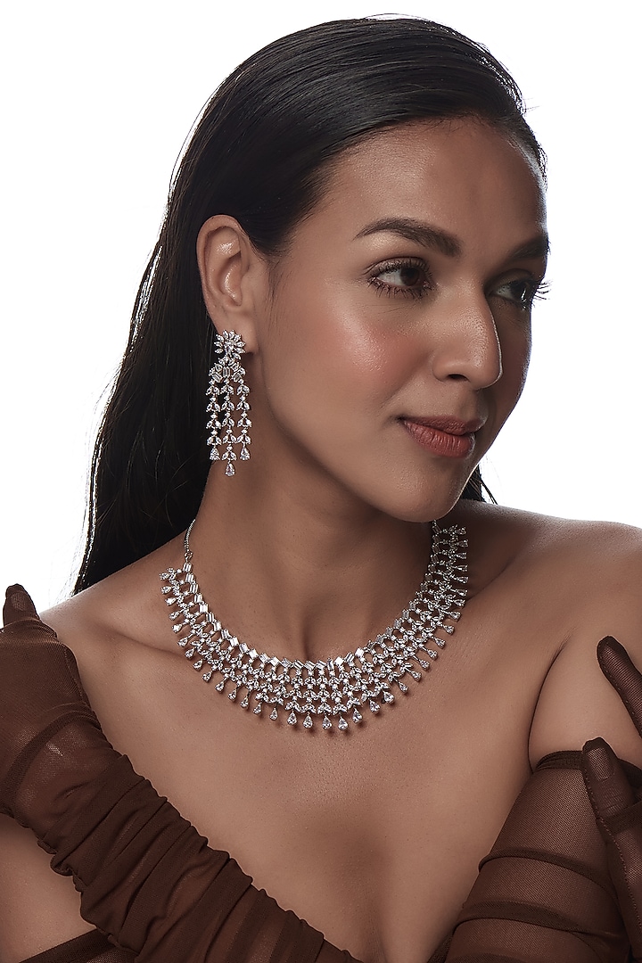 White Finish Zircon Necklace Set by Aster at Pernia's Pop Up Shop