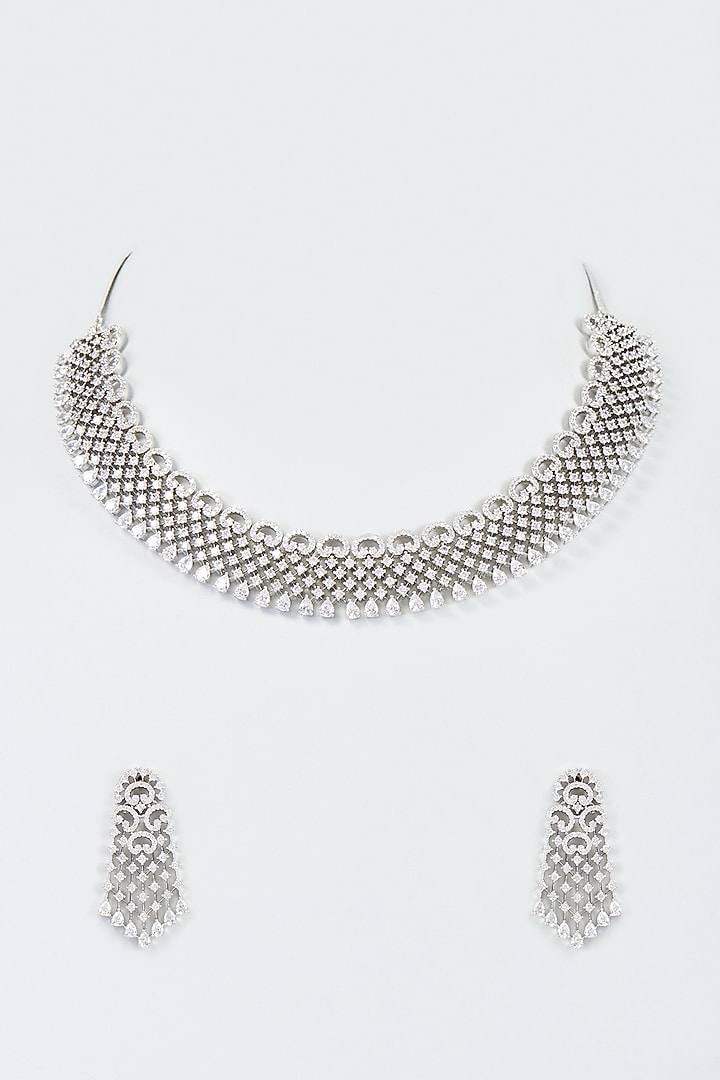 White Finish Zircon Necklace Set by Aster at Pernia's Pop Up Shop