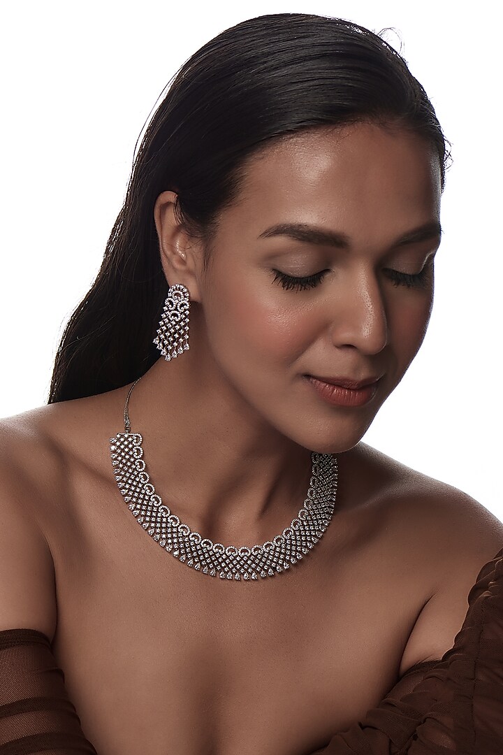 White Finish Zircon Necklace Set by Aster at Pernia's Pop Up Shop