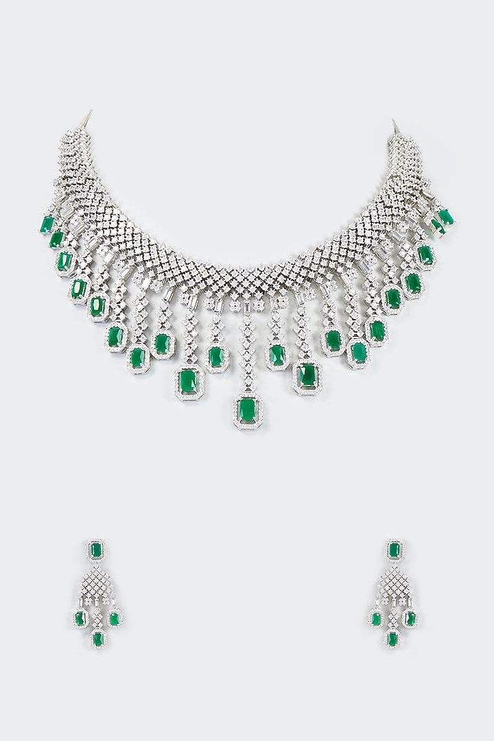 White Finish Faux Diamond Necklace Set by Aster at Pernia's Pop Up Shop