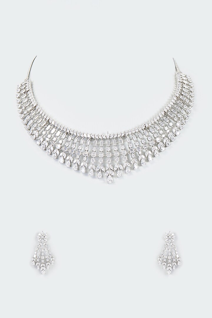 White Finish Faux Diamond Necklace Set by Aster at Pernia's Pop Up Shop