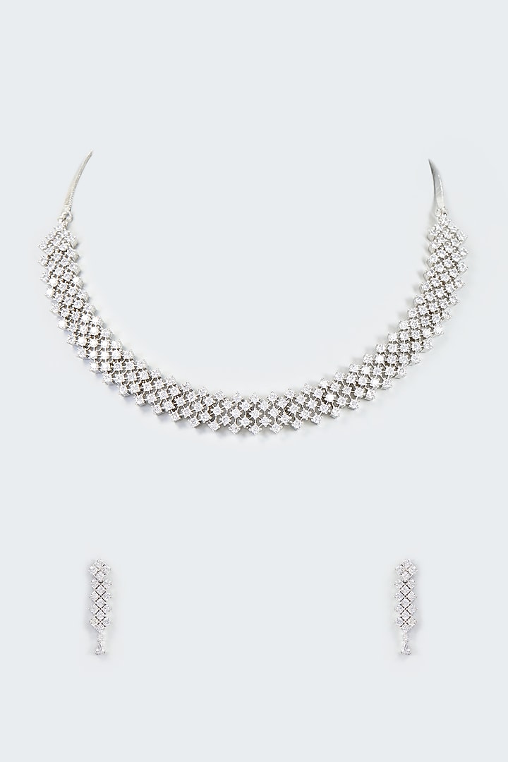 White Finish Faux Diamond Necklace Set by Aster at Pernia's Pop Up Shop