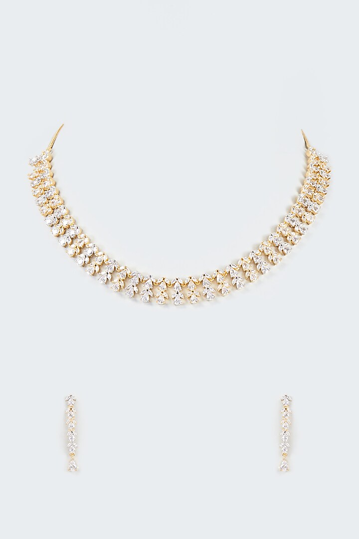 Gold Finish Faux Diamond Necklace Set by Aster at Pernia's Pop Up Shop