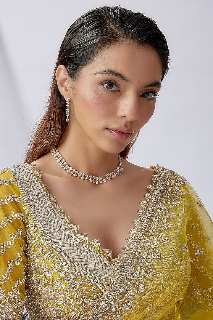 Gold Finish Faux Diamond Necklace Set by Aster at Pernia's Pop Up Shop