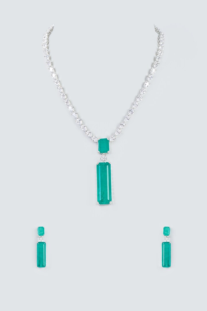 White Finish Faux Diamond Necklace Set by Aster at Pernia's Pop Up Shop