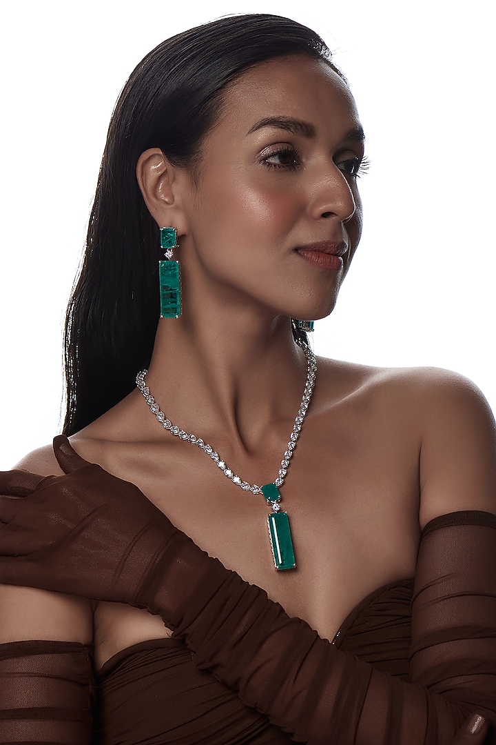 White Finish Faux Diamond Necklace Set by Aster at Pernia's Pop Up Shop