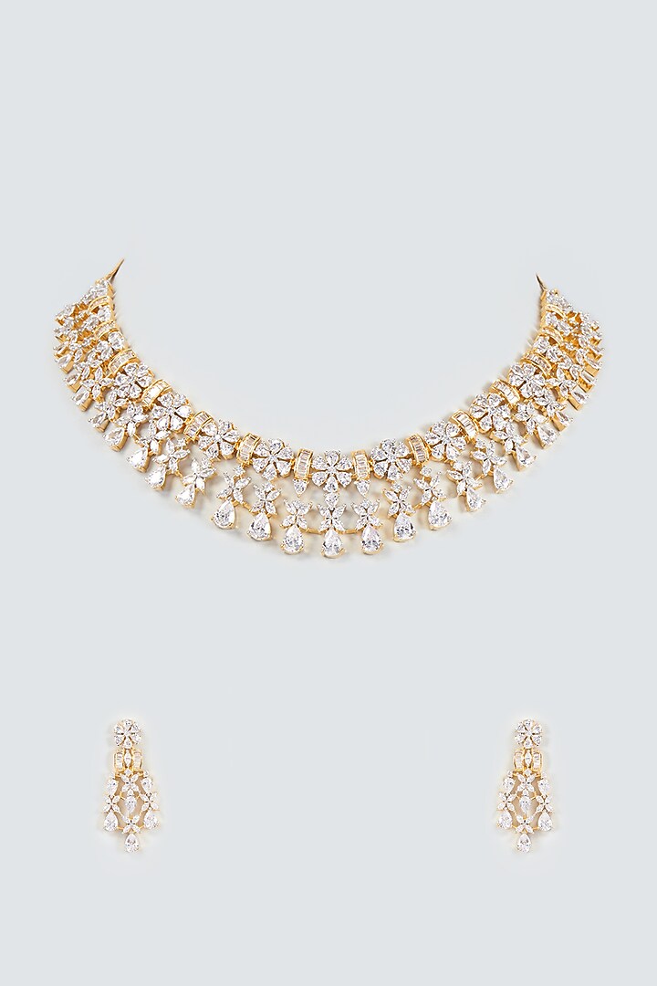 Gold Finish Faux Diamond Necklace Set by Aster at Pernia's Pop Up Shop