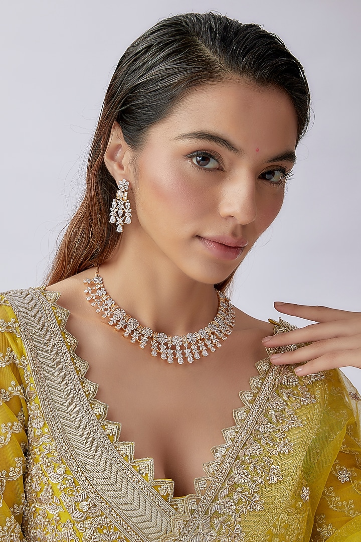 Gold Finish Faux Diamond Necklace Set by Aster at Pernia's Pop Up Shop 2024