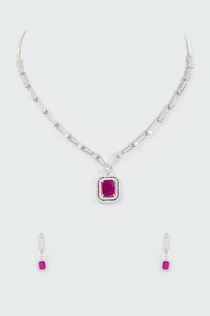 White Finish Faux Diamond Necklace Set by Aster at Pernia's Pop Up Shop