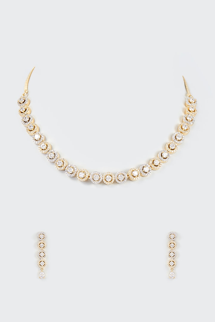 Gold Finish Faux Diamond Necklace Set by Aster at Pernia's Pop Up Shop