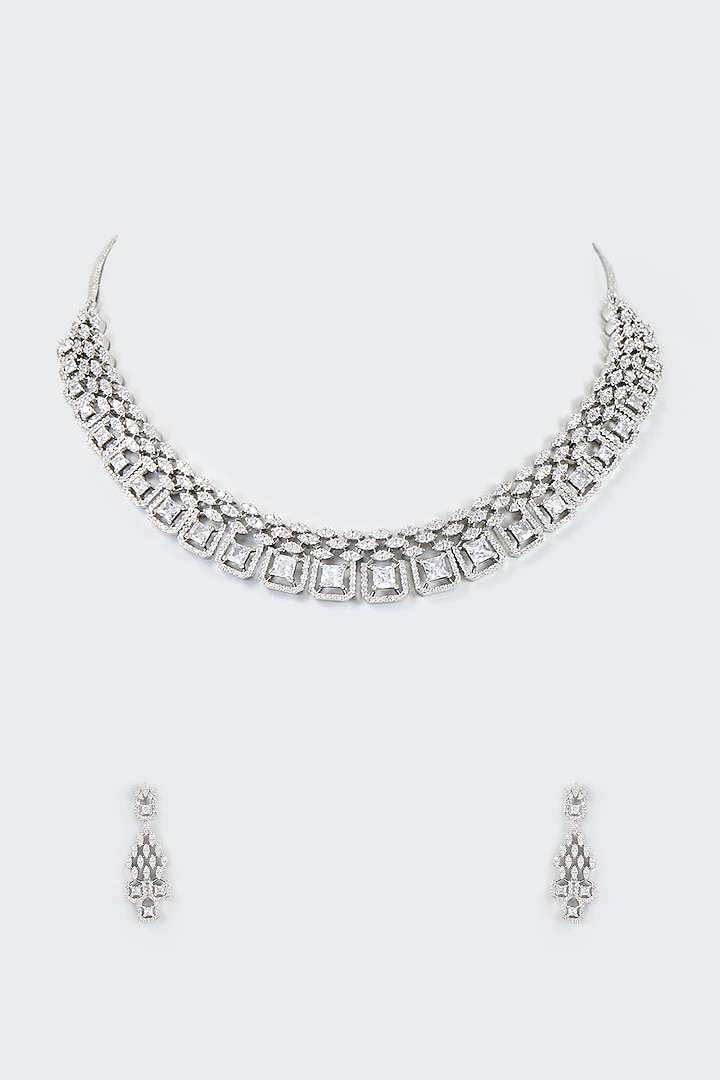 White Finish Faux Diamond Necklace Set by Aster at Pernia's Pop Up Shop