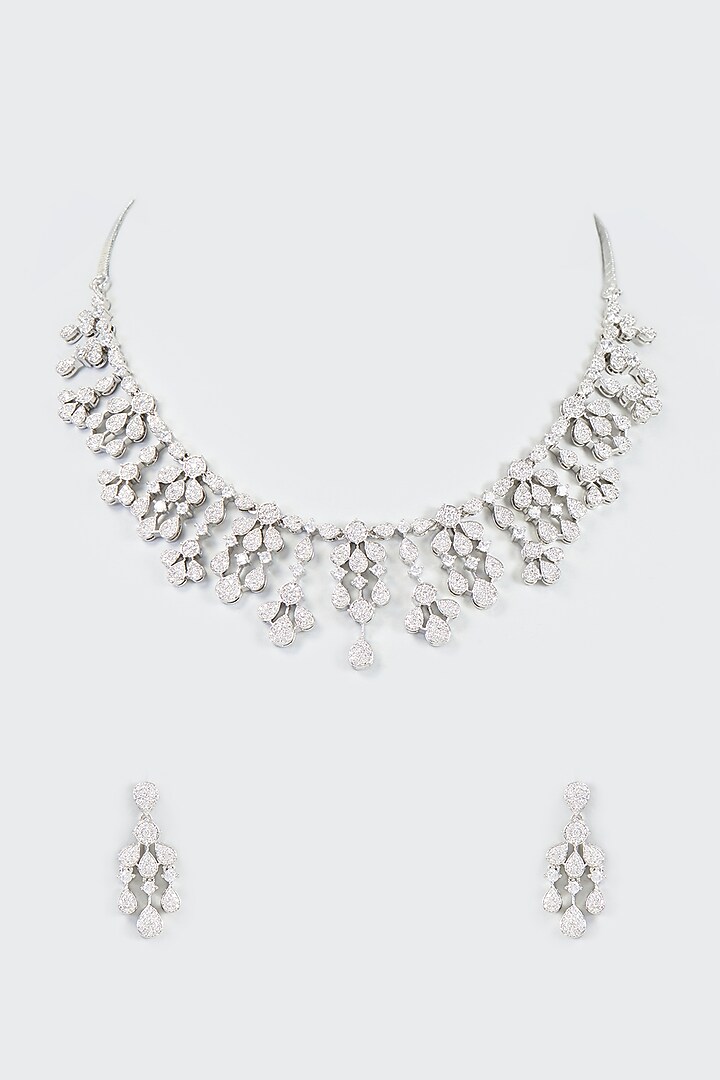 White Finish Faux Diamond Necklace Set by Aster at Pernia's Pop Up Shop