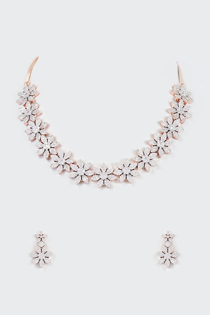Rose Gold Finish Faux Diamond Necklace Set by Aster at Pernia's Pop Up Shop