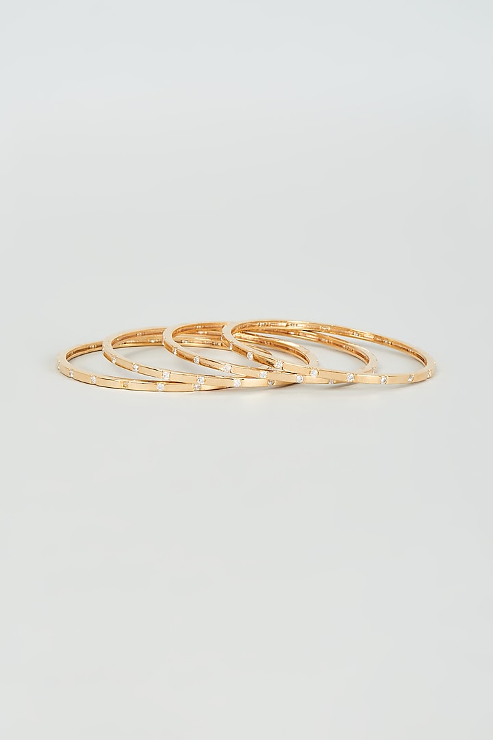 Gold Finish Faux Diamond Bangles (Set Of 4) by Aster