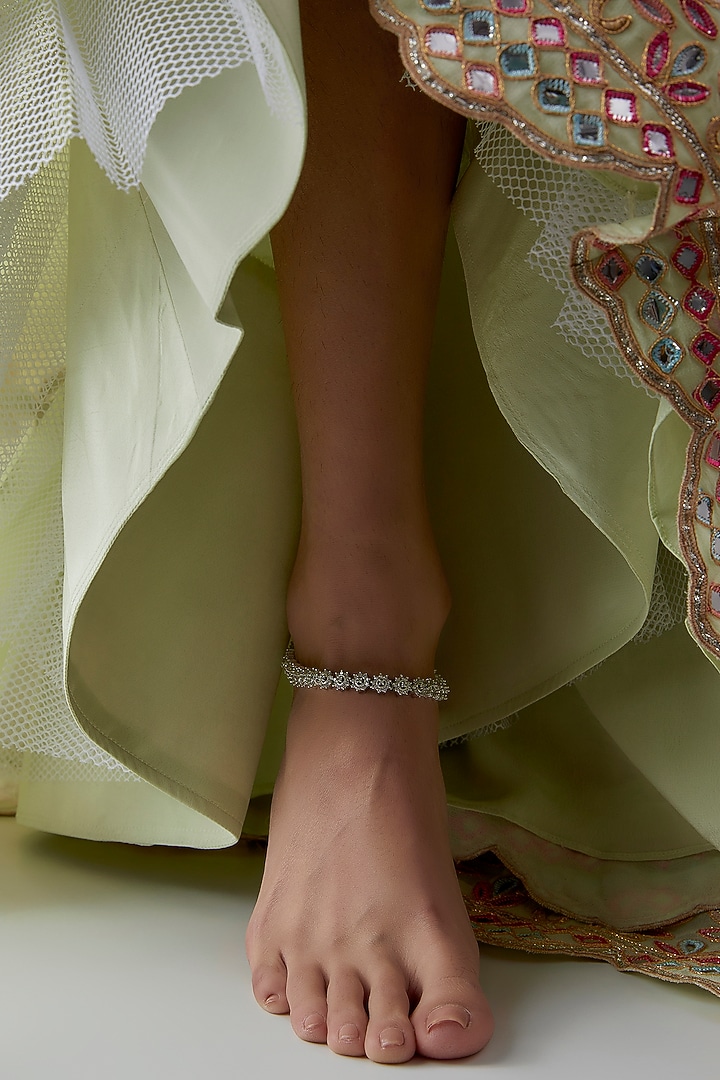 White Finish Faux Diamond Anklet (set of 2) by Aster at Pernia's Pop Up Shop