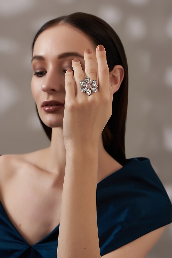 White Finish Pink Stone Ring by Aster at Pernia's Pop Up Shop