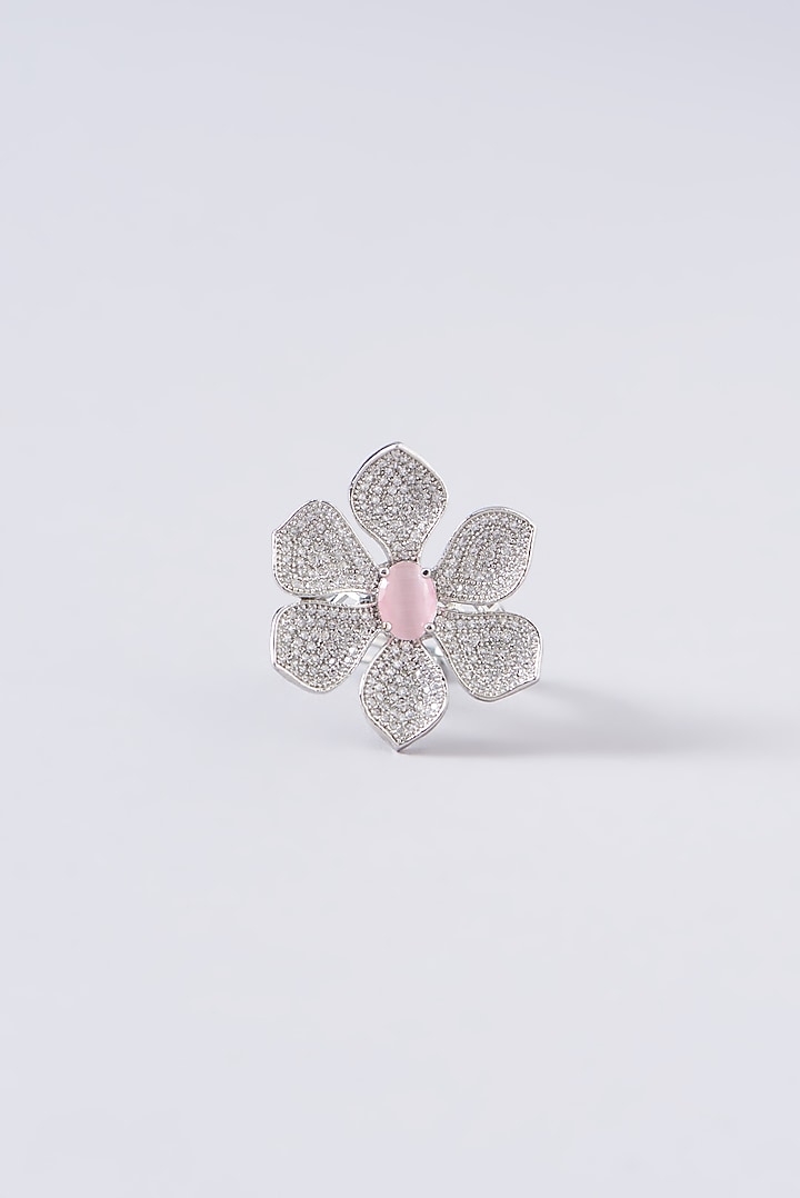 White Finish Pink Stone Ring by Aster at Pernia's Pop Up Shop