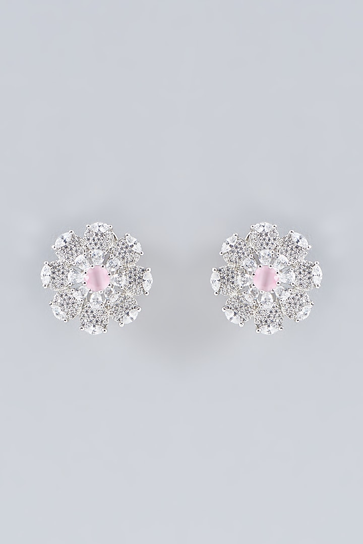 White Finish Faux Diamond Stud Earrings by Aster at Pernia's Pop Up Shop