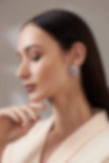 White Finish Faux Diamond Stud Earrings by Aster at Pernia's Pop Up Shop