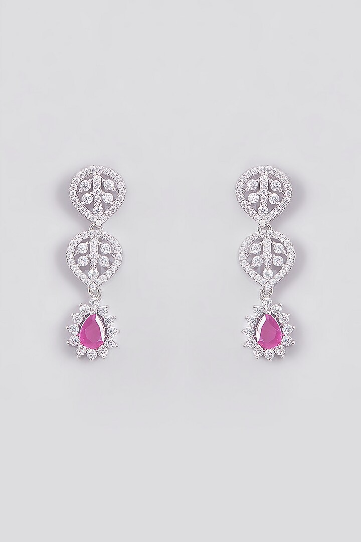 White Finish Zircon & Red Stones Necklace Set by Aster at Pernia's Pop Up Shop